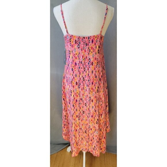 Womens Spaghetti Strap Dress Colorful Coral Graphic Print With Pockets Sz S NEW! - Picture 2 of 12